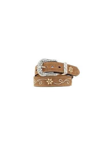 'Nocona' 1 1/2" Embroidered Cream Floral Belt - Tan Les magasins à Paris