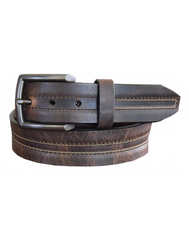 'Vintage Bison' Men's Leather Belt - Brown de France