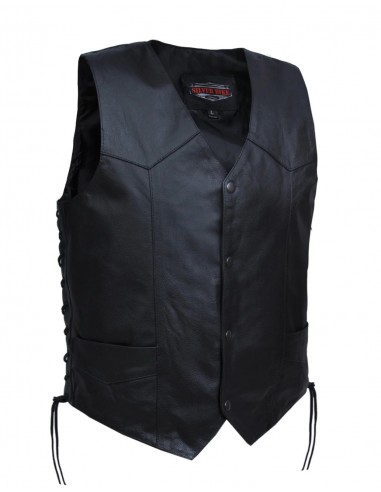 'Unik' Men's Premium Leather Lace Up Vest - Black du meilleur 