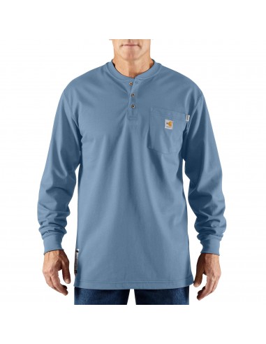 'Carhartt' Men's Flame Resistant Cotton Long Sleeve Henley - Medium Blue en linge