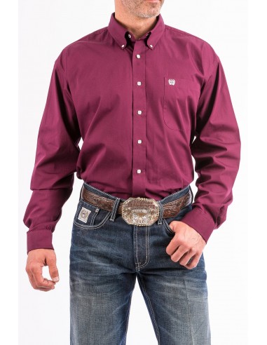 'Cinch' Men's Solid Classic Fit Button Down - Burgundy pas chere