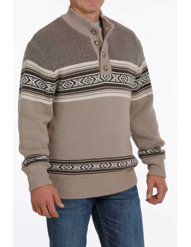 'Cinch' Men's 1/4 Button Lined Pullover Sweater - Stone de pas cher